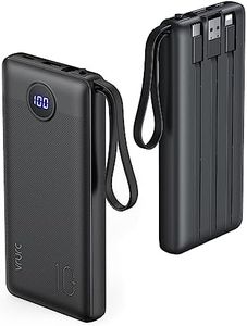 VRURC 10000mAh Power Bank with Built-in 4 Cables, Slim Portable Charger USB C External Cell Phone Battery Pack with 5 Outputs & 2 Inputs, LED Display Compatible with iPhone Samsung Android etc- Black