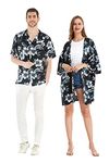 Matchable Couple Hawaiian Luau Shirt or Kimono in Midnight Bloom, Men Shirt, L