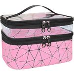 INOVERA (LABEL) Faux Leather Double Layer Cosmetics Makeup Toiletries Storage Organizer Cosmetic Bag (Pink - Diamond), 22.5 x 16.5 x 15 Centimeters