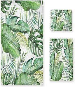 HATESAH Bath Towels Set Soft Highly Absorbent Spring Green Tropical Palm Fern Leaves Decorative Towel Set 3 Piece,1 Bath Towel,1 Hand Towel,1 Washcloth,Luxury Towels for Bathroom,Shower,Spa,Hotel