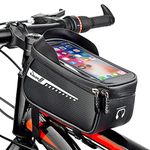 Bike Frame Bag with Cell Phone Holder - Waterproof Bicycle Front Tube Bag with Phone Case Mount Pouch Compatible for iPhone, Galaxy Phone and Most Smart Phones under 7’’