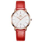 OLEVS Women Wrist Watches Ultra Thin 6.5mm Minimalist Business Dress Waterproof & Date Red Leather Strap Slim Watches for Women