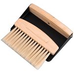 Teokantz Small Dustpan and Brush Set Mini Wooden Table Brush and Dustpan Metal Dust Pan Brushes Set Portable Mini Broom for Sweeping and Cleaning Tabletop Countertop Tables Work Surfaces Crumbs- Black