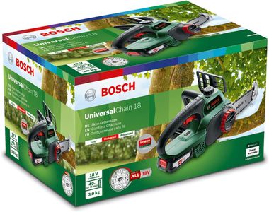 Bosch 18V Cordless Chainsaw – 200mm Bar, Lightweight Garden Tool