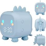 Pokiko Kids Alarm Clock, Dinosaur Digital Alarm Clock,Cute Bedside Clock for Boys Girls, Snooze Mode/Temperature Display/Countdown Timer/Night Light/Voice Control/USB Charge (Blue)