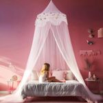 Wnqou White Mosquito Net for Single Bed Hanging Bed Canopy for Girls with Round Lace for Punch-free Installation Bed Net for Double Bed Ideal for Bedroom Decorative