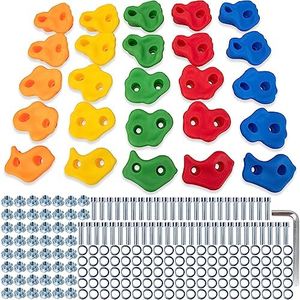 KAKO Rock Climbing Holds, Rock Wall Climbing Holds Kids, Climbing Wall Grips, Rock Climbing Wall for Kids Outside, Rock Climbing Holds for Kids with Mounting Hardware (25 Pcs)