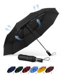 TECKNET Windproof Umbrella, Strong Compact Travel Automatic Umbrellas, Large Wind Resistant Umbrella with 10 Ribs, Folding Lightweight Golf Automatic Umbrella for Rain - Men, Black