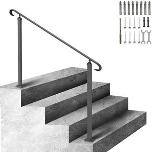 VEVOR Handrail for Outdoor Steps, 4-5 Steps Flat Outdoor Handrail, Adjustable Wrought Iron Staircase Handrail, Thickened Stair Railings for Porch Railing, Deck Handrail