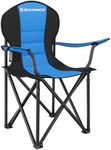 SONGMICS Foldable Camping Chair, with Comfortable Sponge Seat, Cup Holder, Heavy Duty Structure, Max Load Capacity 250 kg, Outdoor Chair, Blue GCB06BU