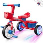 Toddler Tricycle for 1-3 3-5 Years Old Boys Girls, Spider Colorful Lighting Toddler Bike with Adjustable Seat & Removable Basket, Idea Birthday Gift and Toy for Age 1 2 3 4 5 Kids Outdoor Balance