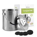 Leak Proof Stainless Steel Compost Bin 1.3 Gallon – Includes 4 Extra Free Filters