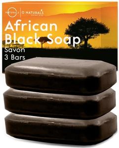 O Naturals Organic African Black Soap Bar 3PC - Rich in African Shea Butter - Helps Acne Prone Skin - Natural Body & Face Wash - Natural Black Soap Bar for Women & Men