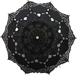 SQOIKOS Lace Parasol Umbrella Vintage Wedding Bridal Lace Umbrella for Decoration Photo Tea Party Adult Size (Black)