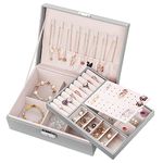 Januts Jewellery Box Organiser Jewelry Storage Case for Women Girls PU Leather 2 Layers Large Jewellery Case for Rings Earrings Necklaces Bracelets Jewellery Holder with Removable Tray, Grey