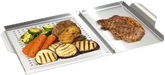 GOURMEO BBQ Grill Pans w/Handles - Stainless Steel Grill Griddle w/Holes for Gas or Electric Stove Tops - Outdoor Flat Top Grilling Pan for Vegetables and Meats