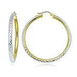 Hoops & Loops - Sterling Silver 3mm Two Tone Diamond Cut Click Top Hoop Earrings in Sizes 20mm - 50mm | Sterling Silver & Yellow Gold Flash Plated, Metal,