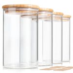 COCOYA 950mL Glass Jars with Bamboo Lid Set, 4Pack UPGRADE Thick Glass Pantry Storage Canisters Kitchen Medium Clear Food Containers, for Dry Foods Nut Bean Sugar Coffee Cereal Tea Candy Cookie