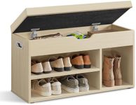 VASAGLE Storage Bench with Cushion, Shoe Bench with Padded Seat, 3 Compartments, Hidden Storage, Shelves, Hallway Bedroom, Load Capacity 330 lb, 11.8 x 31.5 x 17.3 Inches, Natural Beige ULHS030K02