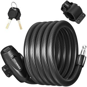 Titanker Bike Lock, Bike Lock Cable 6 Feet Coiled Secure Bicycle Lock with Keys Scooter Lock Bike Locks 1/2 Inch Thick Heavy Duty Anti Theft Bike Cable Lock with Mounting Bracket