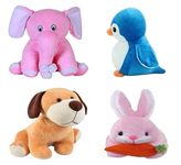 Future Shop Pack of 4 Appu Elephant, Penguin, Pink Rabbit, Setting Dog for Kids Best Supper Soft Combo Toys Toy for Cute Kids Baby Boys/Girls Animal Stuffed Plush Toy