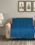 Stripe (BARKHA) Washable Cotton Sofa Cover/Throw, (Blue, 140x210 cm)