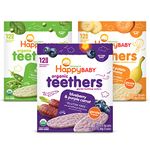 Happy Baby Organic Teethers Gentle Teething Wafers 3 Flavor Sampler Bundle: (1) Pea & Spinach Teething Wafers, (1) Sweet Potato & Banana Wafers, and (1) Blueberry & Purple Carrot Wafers, 1.7 Oz. Ea.