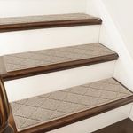 COSY HOMEER Stair Treads 15 Pack, Non-Slip Stair Runners for Indoor Wooden Steps Stairs, 100% Polyester Easy Care & Peel Noice Reduction, 70x22 CM, Beige