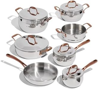 Lagostina Bronzeo Kitchen Pots and Pans Set, Stainless Steel Cookware Set, All Heat Sources, 12-Piece, Silver, Induction Safe, Bronze Riveted Stainless Handles, Oven Safe 400ºF / 204ºC