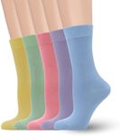 Women's Soft Thin Viscose Bamboo Crew Socks, Fit Stretchy Casual, Business, Dress Calf Sock 5 Pairs (US, Alpha, Large, Regular, Regular, Assorted6)