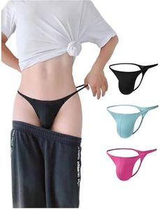 WOWSKY Men's Nylon Thongs - Seamless T-Back, Sexy Low Rise Briefs, G-String Bulge Pouch Underwear Black, Black/Sky-blue/Pink, XX-Large