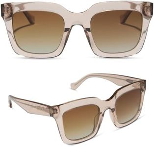 DIFF | Travis Mathew | Valencia Oversized Square Sunglasses for Women | UV400 Polarized Protection | Soft Taupe Crystal + Brown Gradient