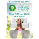 Air Wick Plug in Diffuser Twin Refill, Morning Meadow, Pack 2 x 19ml, Long Lasting Fragrance, Lasts up to 200 days, Plug in Air freshener