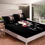 Loussiesd Boho Moon Bedding Set Bohemian Dreamcatcher Fitted Sheet For Kids Adults Dream Catcher Bed Sheet Set Rose Floral Flowers Bed Cover Bedroom Decor 3Pcs Double Size