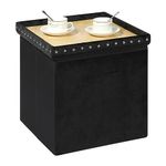 Bonlife Velvet Ottoman with Storage,Large Storage Boxes with Lids,Folding Coffee Table Ottoman Seat,Footstool for Living Room,Black,40x40x40cmcm