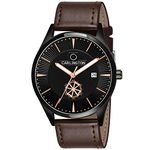 Carlington Men's Analog Wrist Watch with Leather Strap (Brown, Black)