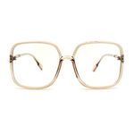 Womens 90s Oversize Rectangular Butterfly Clear Lens Eyeglasses Beige Gold