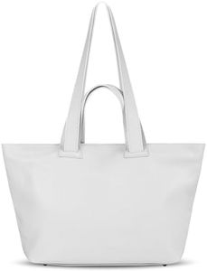 TAKEASY Italian Genuine Pebbled Leather Tote Bag for Women with Zipper & Straps | Large Work Laptop Shoulder Handbag Purse Satchel (White)