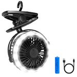 Lepro Camping Fan for Tent, Rechargeable Camping Light with Fan and Hanging Hook, 6 Inch USB Desk Fan, Portable Clip on Fan with Light, 3 Speeds Adjustable Strong Wind, 360° Rotation Cooling Fan