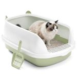 Cat Litter Tray Box, Litter Box, Plastic Cat Open Top Litter Tray with Free Scoop Kitten Detachable Rim Easy Cleaning,48 x 40 x 20cm (Green)