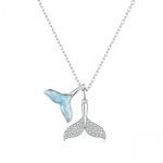 PAHALA 925 Sterling Silver Sky Blue Whale Tail Enamel Pendant Necklace Wedding