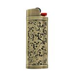 Lucklybestseller Metal Lighter Case Cover Floral Stamped for Bic Full Size Lighter J6 (Bronze)