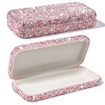 JSCARLIFE Bling Crystal Eyeglasses, Shiny Glasses Case Rhinestone Hard Shell Protective Large Eyeglass Case, Pink, Medium