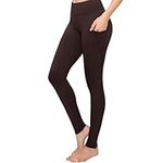 SATINA High Waisted Leggings for Women with Pockets | Women’s Leggings with Pockets | Yoga Pants | Regular & Plus Sizes Brown