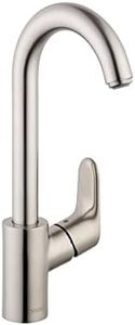 hansgrohe Focus Stainless Steel Bar Kitchen Faucet, Bar Sink Faucet Single Hole, Faucet for Kitchen Sink, Stainless Steel Optic 04507801