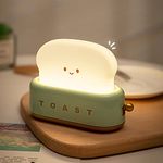 DEALFUN Smiling Toast Bread Toaster Night Light Lamp,Rechargeable Small Beside Lamp in Cute Shape for Room Decor,Bedroom,Bedside,Living Room,Dining,Desk Decoration Men,Women,Kids,Boys,Girls,(Green)