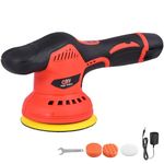 GIGAWATTS 380W Cordless Car Polisher 125mm 2800-5500 RPM Variable Speed Buffer Polisher 12V 1.5Ah Li-Ion Battery Paint Care Machine Suitable for Polishing Bike Home Appliance Furniture Boat (Red)