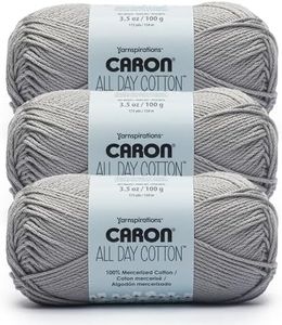 Caron All Day Cotton - 3 Pack of 173 Yards/3.52 oz Light Gray 100% Mercerized Cotton Yarn