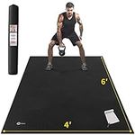 CAMBIVO Large Workout Mat, 72" x 48" x 1/4" Equipment Mats for Treadmill, Exercise, Home Gym Flooring, Jump Rope, High Density Durable Wide Cardio Mat, Ideal for Plyo, MMA, Stretch, Fitness (Shoes Friendly, 183cm x 122cm x 7mm) (Black)