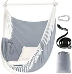 Chihee Hammock Chair 4.9ft x 3.9ft Max 500 Lbs Widen Hanging Swing 2 Cushions Included Metal Spreader Bar with Anti-Slip Grooves Portable Comfy Hanging Chair Side Pocket Bohemian Chair Indoor Outdoor